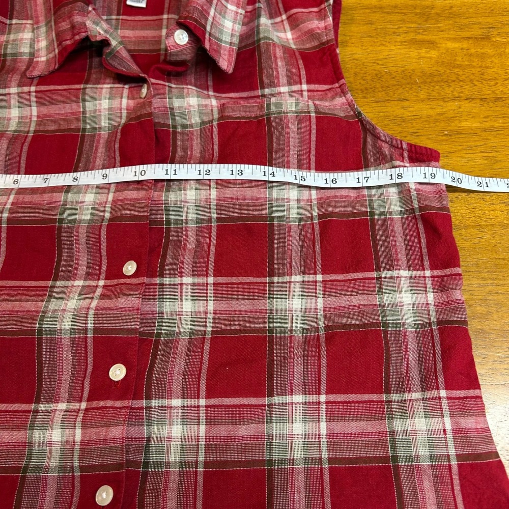 Talbots Womens Red Plaid Irish Linen Blend Country Cowgirl Beach Shirt M - Picture 4 of 7